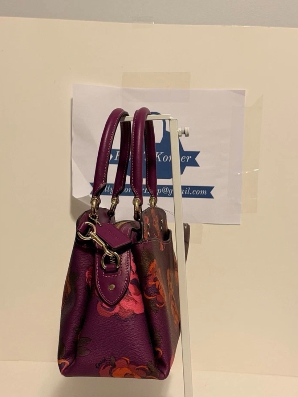 NWT Coach Mini Lillie Carryall in Dark Magenta Multi Jumbo Floral Print. - Picture 5 of 11